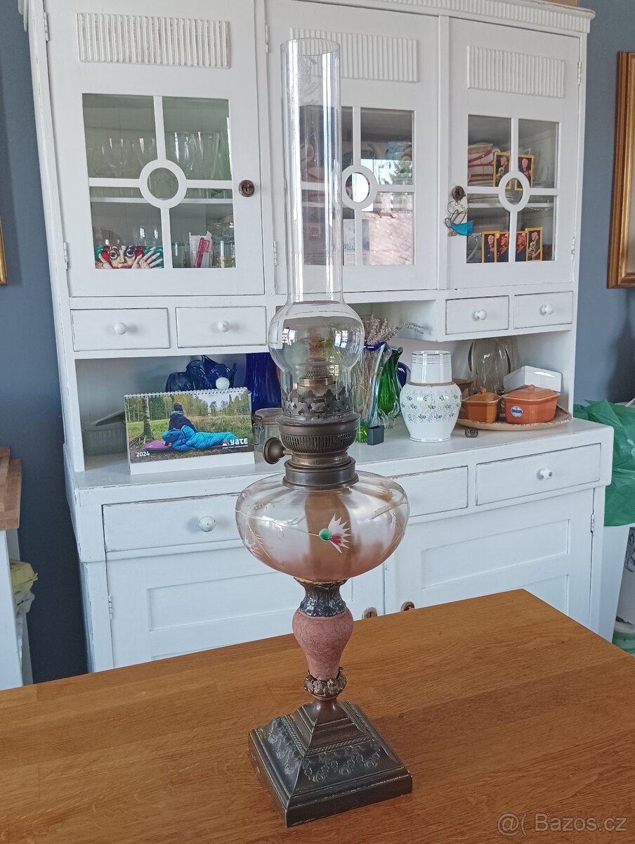 ART DECO STAROŽITNÁ MALOVANÁ PETROLEJKA ERICH & GRAETZ - 4