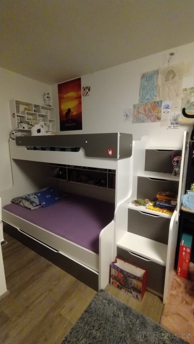 Patrová postel Harry s úložným prostorem bílo-šedá. - 4