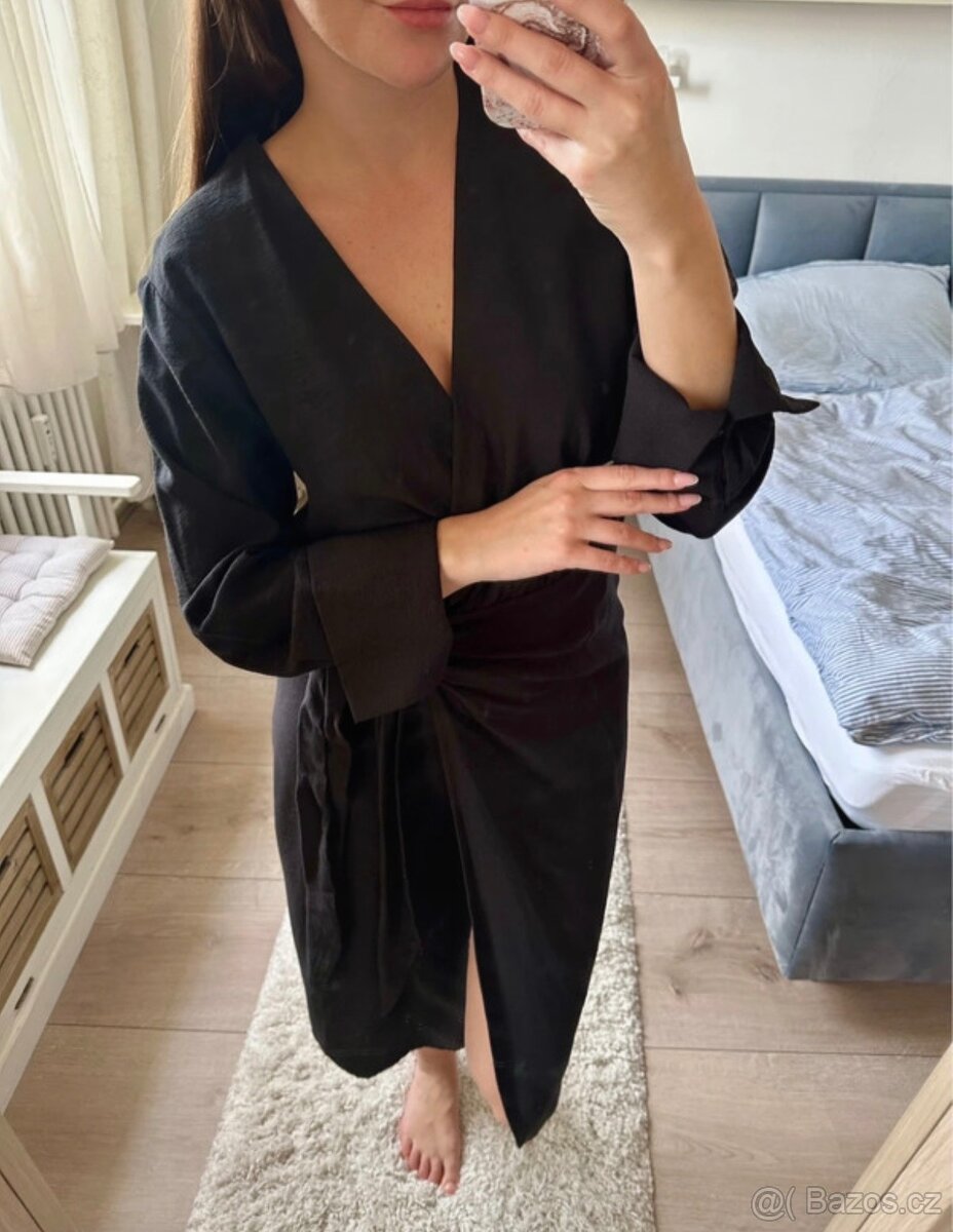 Černé letní šaty lněné H&M - 4