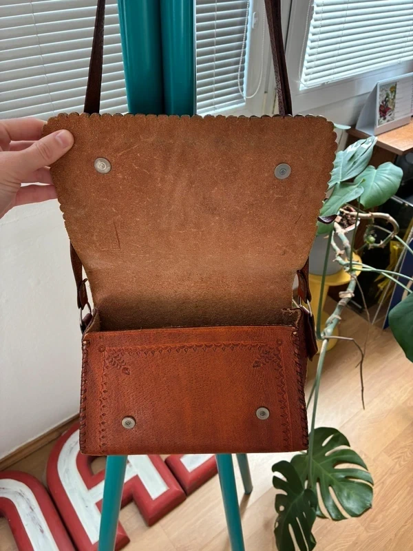 Kožená hnědá kabelka - handmade - 4