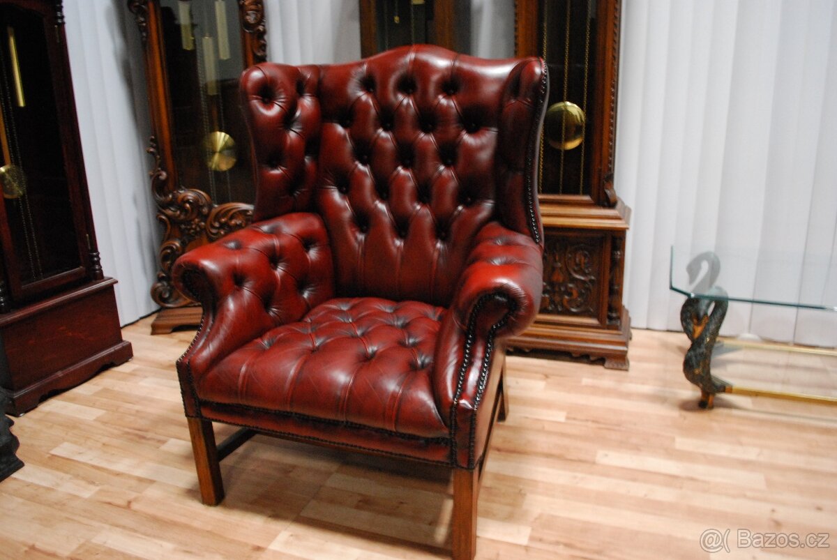 CHESTERFIELD-LEATHER-HIGH/BACK/WING CHAIR - 4