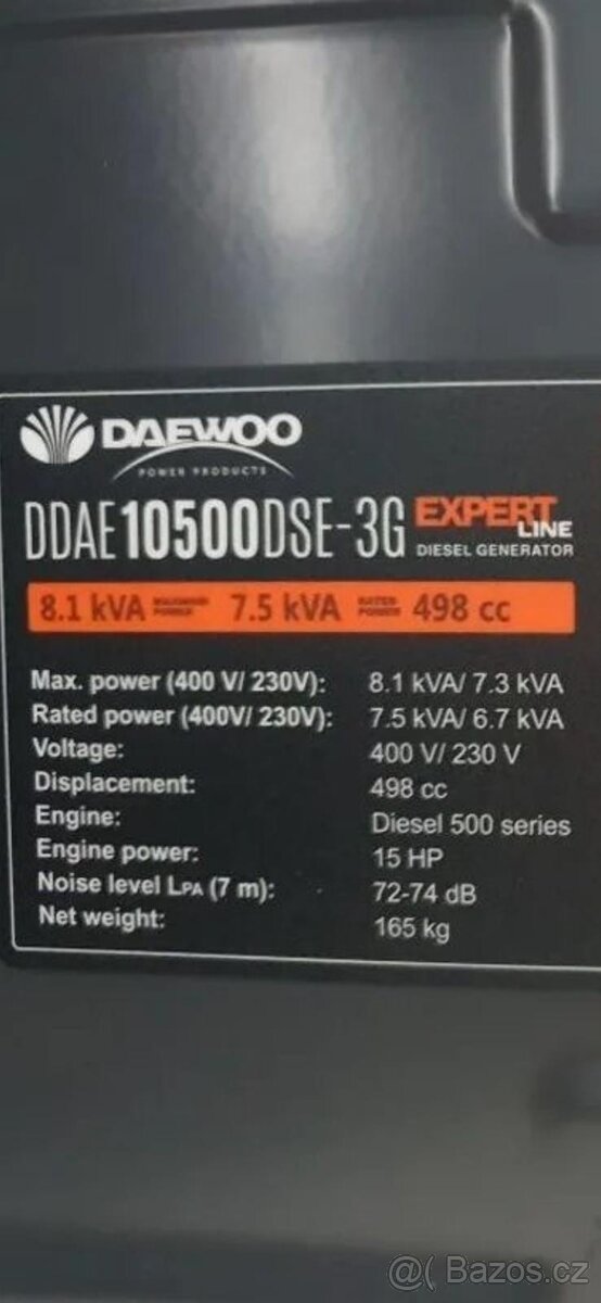 Elektrocentrála Daewoo DDAE10500DSE-3G 10,1KW DPH Faktura - 4
