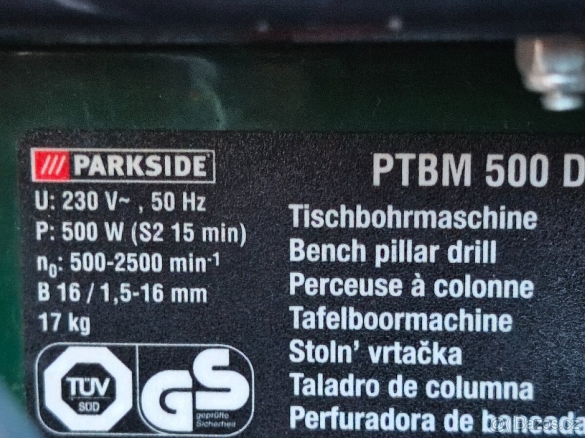 Prodám Stolní vrtačku Parkside PTBM 500 E5 - 500 W. - 4