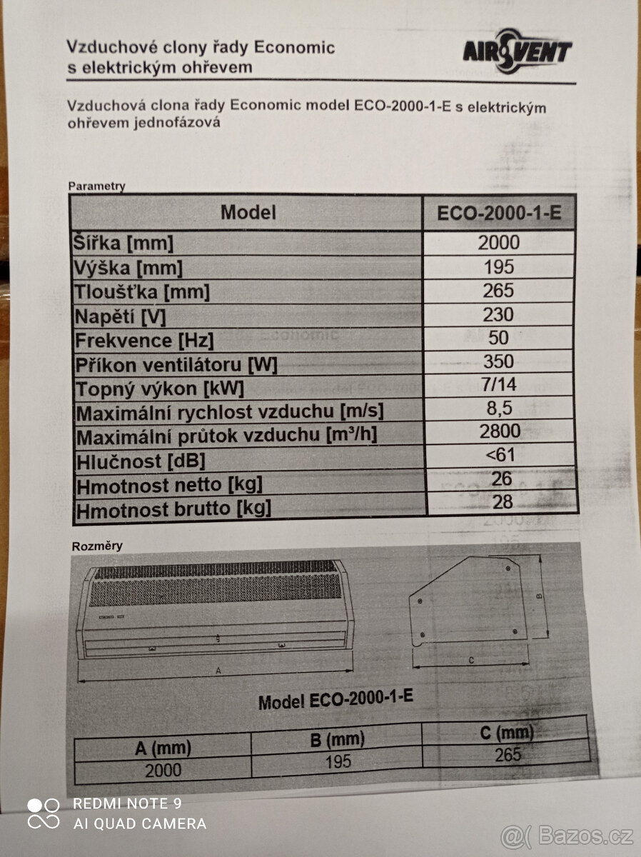 Vzduchová clona Economic 2000-1-E - 4