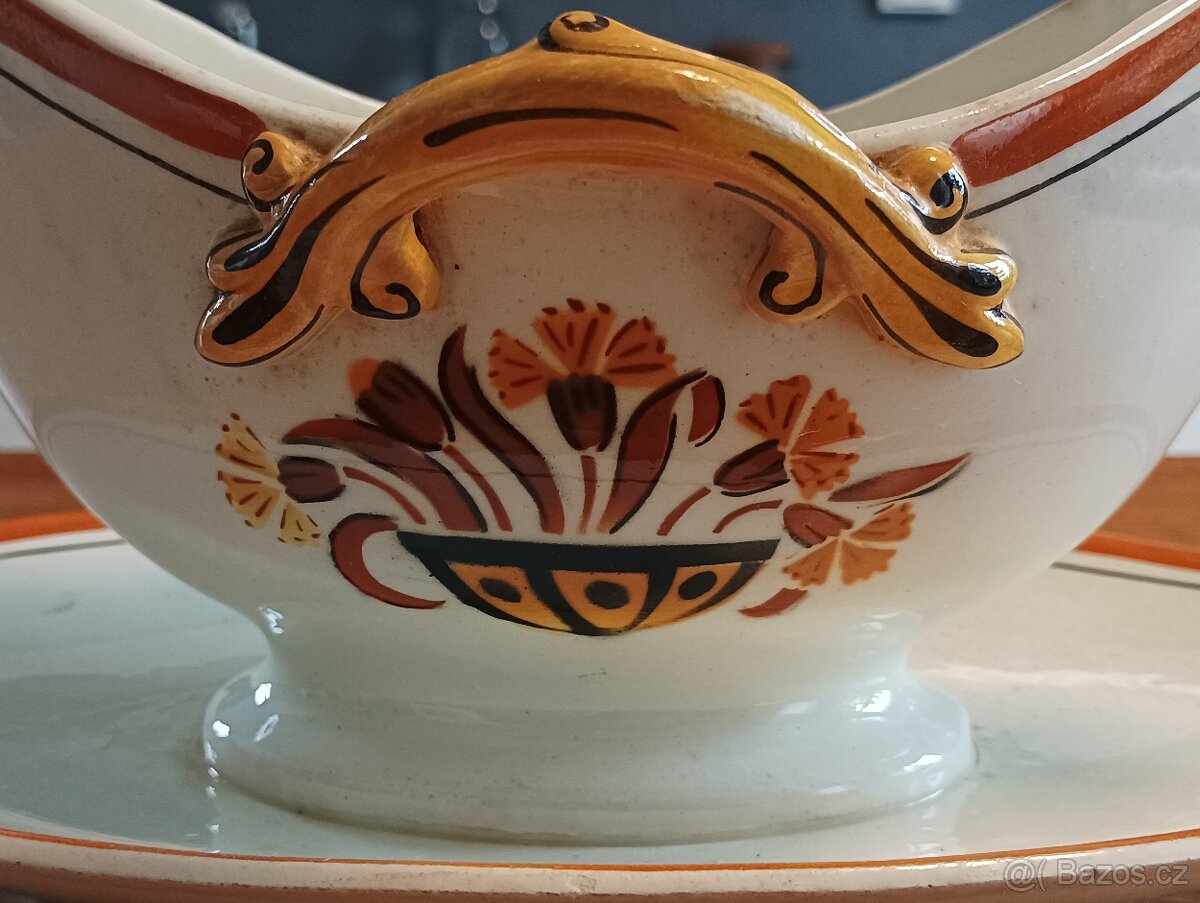 STAROŽITNÝ FAJÁNS ART DECO OMÁČNÍK CREIL ET MONTEREAU FRANCI - 4