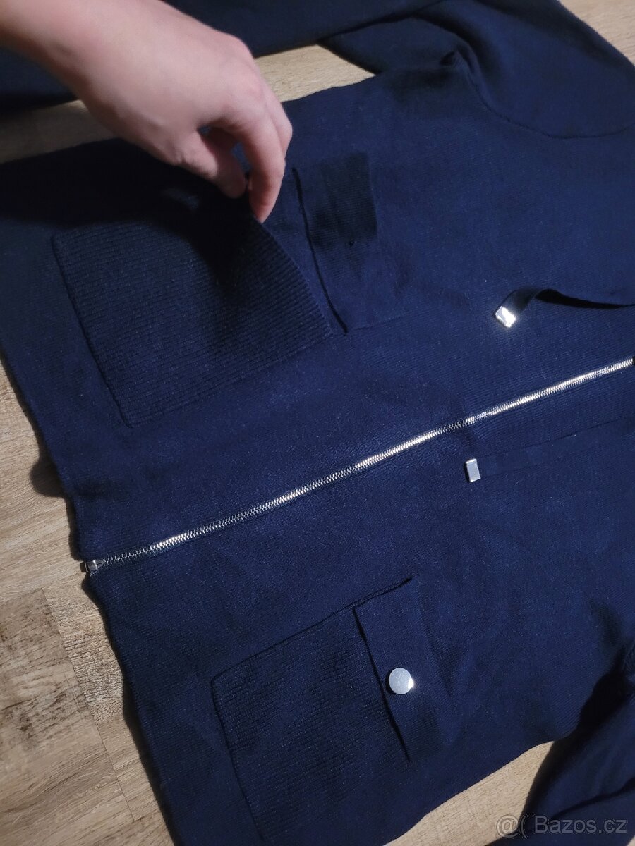 Tmavě modrá mikina/svetr na zip s kapucí Adagio - 4