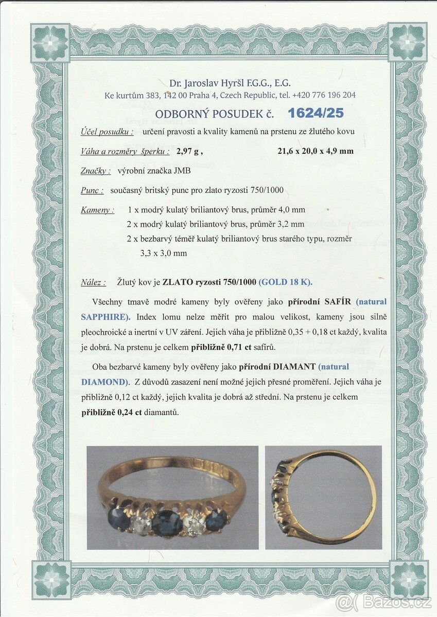 Zlatý prsten se safíry a diamanty - 4