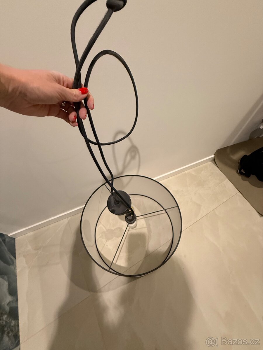 Moderní závěsný lustr s textilním kabelem – Černý - 4