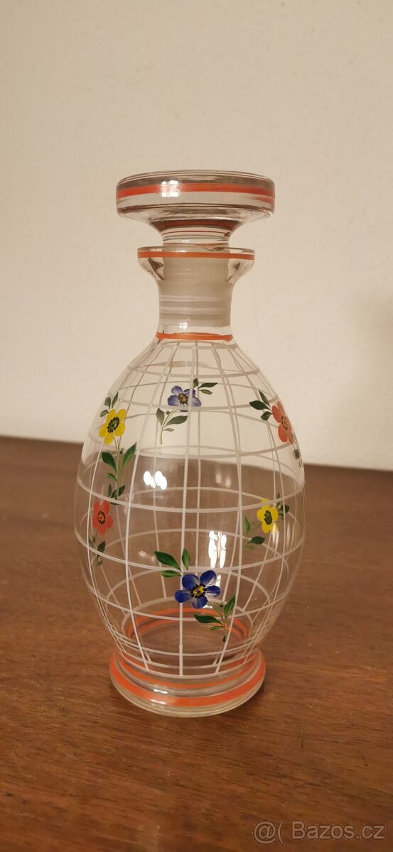 Skleněný malovaný džbán, karafy a skleničky - 4