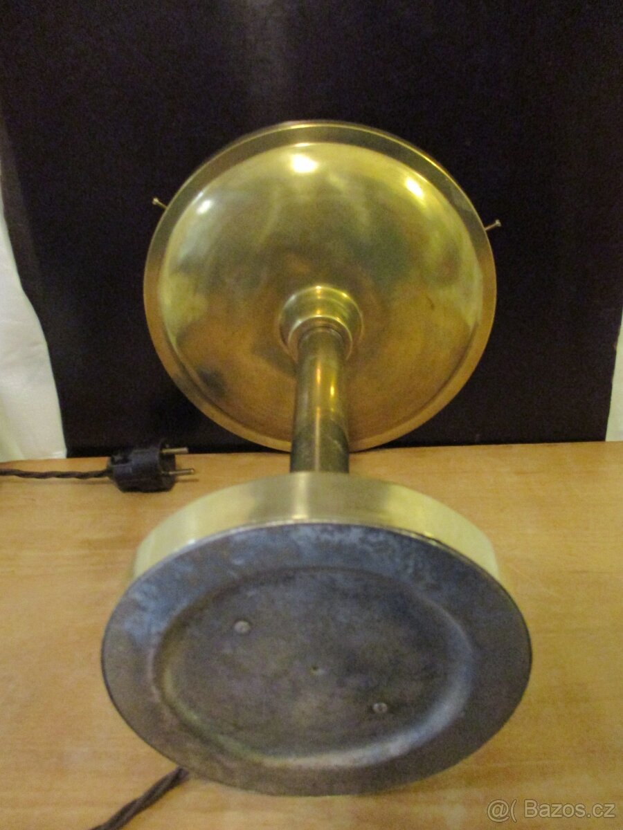 Stolní lampa mosaz, funkcionalismus, funkční, bílé sklo - 4