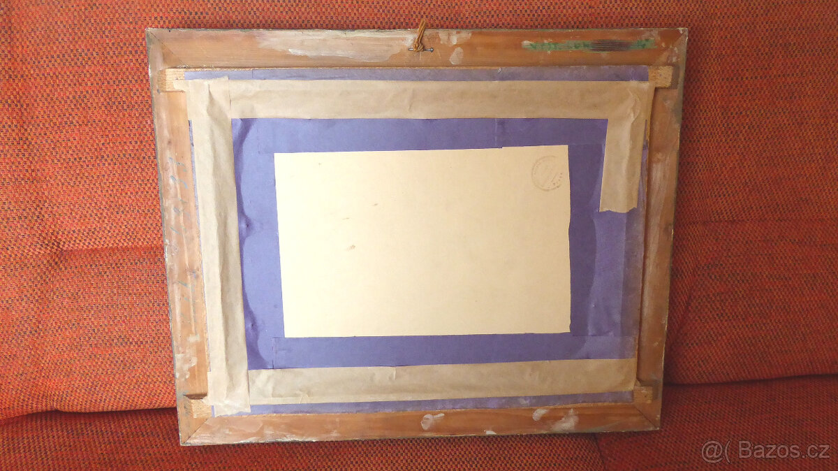 A205_ Obraz, krajina, hory, retro, tempera - 4