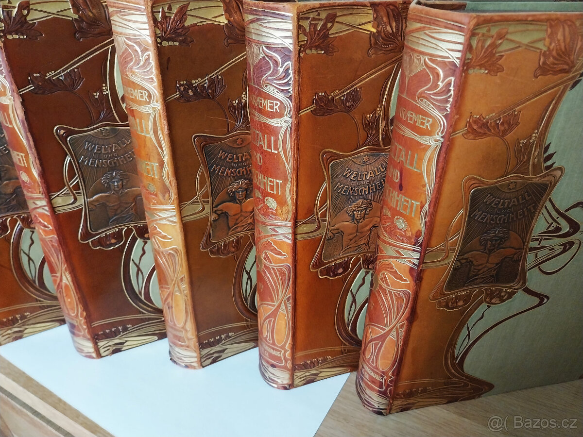 Weltall und Menschheit, komplet 5 dílů v kůži z r. 1900 - 4