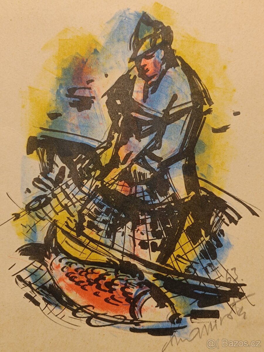Obraz Cyril Chramosta, Rybář 1963, 26x21 - 4