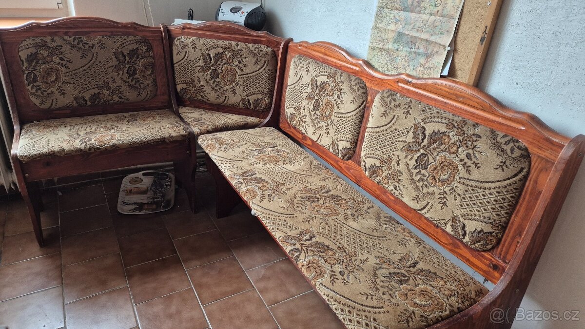 🔹 Jídelní rohový L kout + 2 dřevěné židle – super stav Po - 4