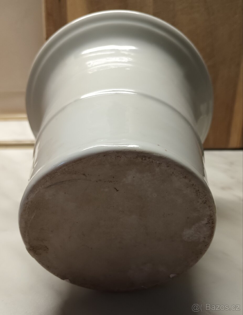 Lékárnický velký starý hmoždíř porcelán. - 4