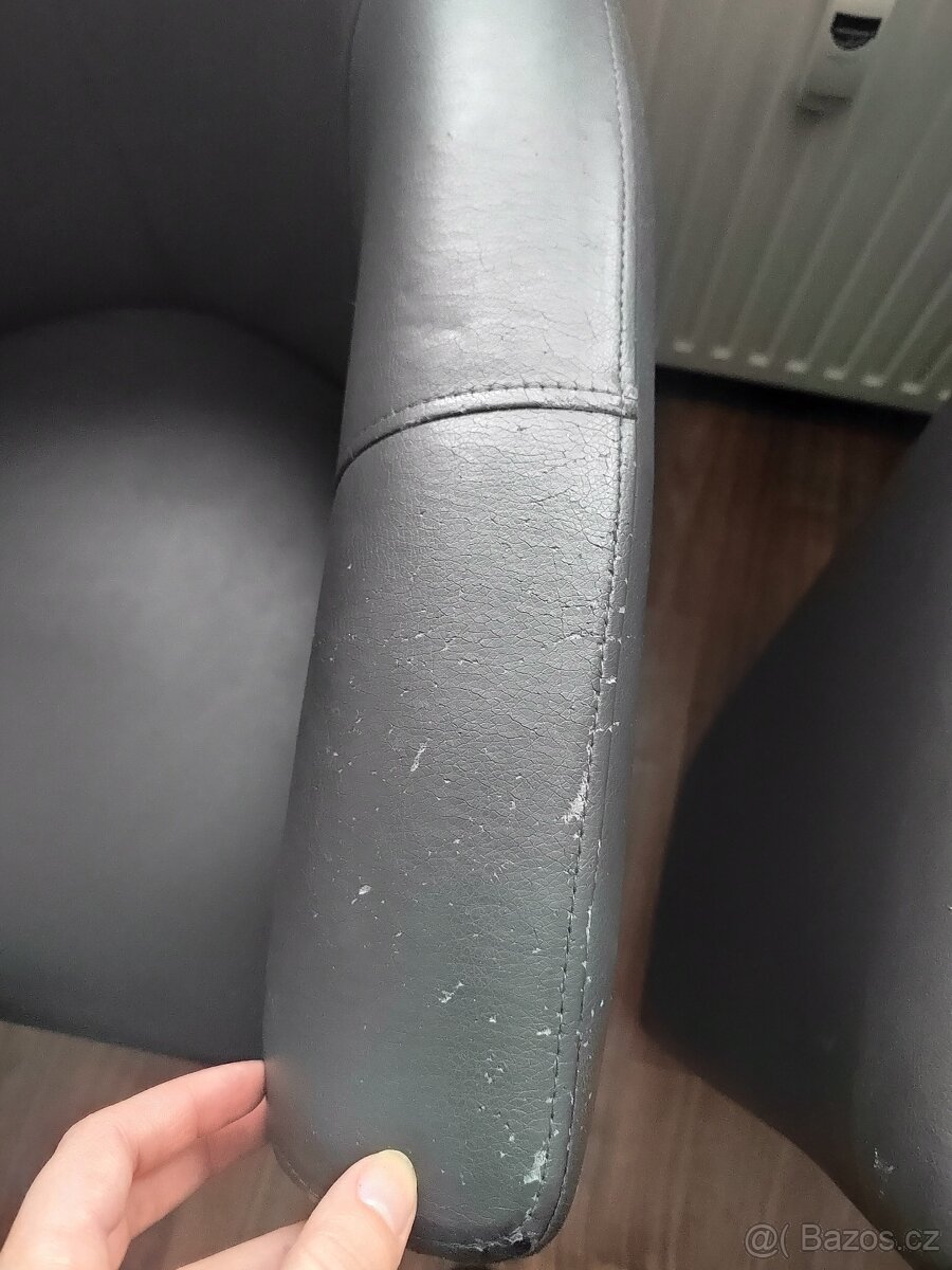 Křeslo šedé kožené /koženkové - 4