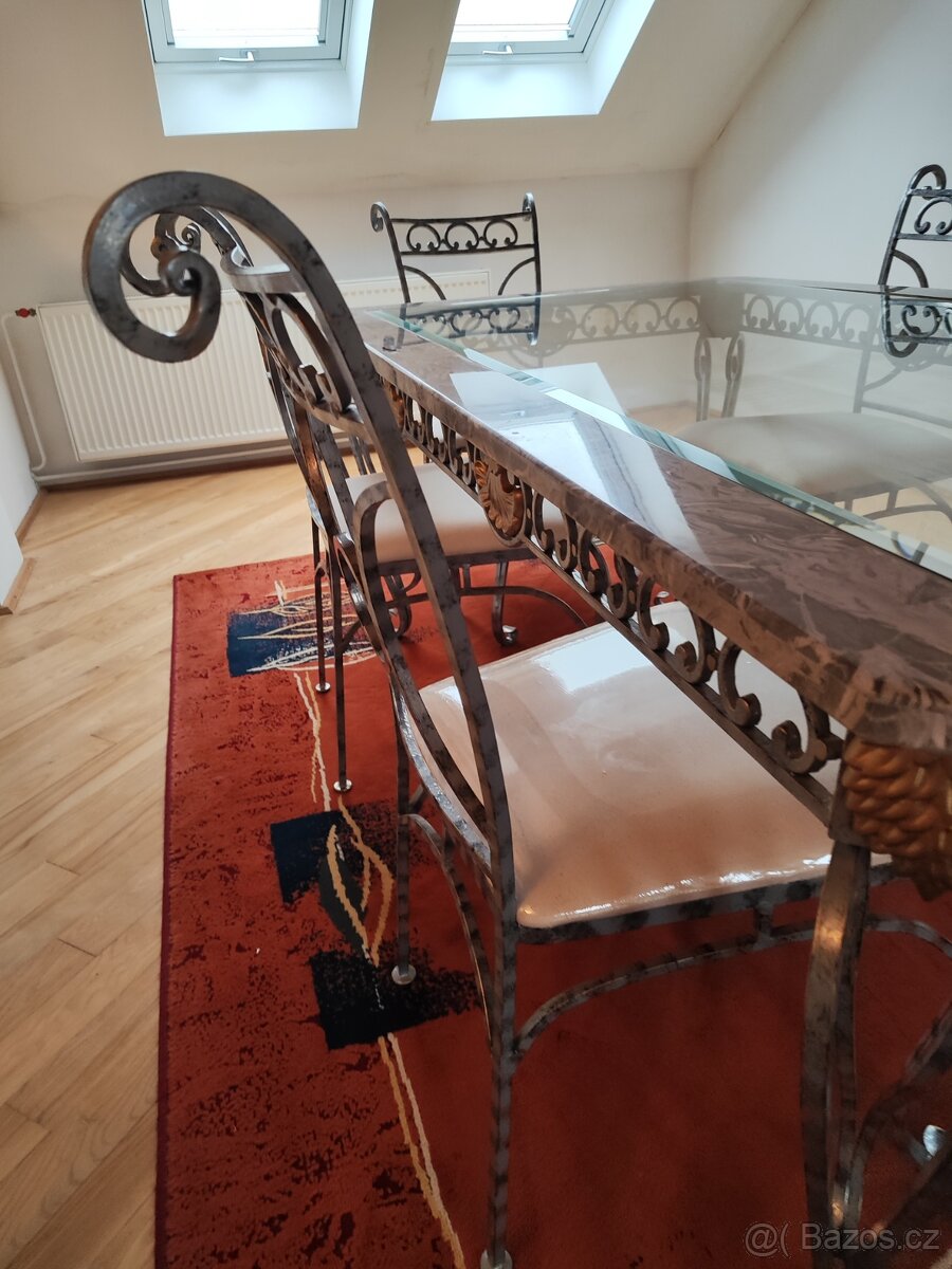 Secesně rustikální jídelní stůl a židle že Švýcarska - 4