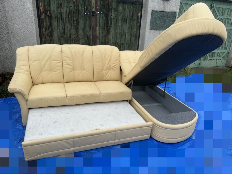 Kožena rozkládací sedacka s uložakem - 4