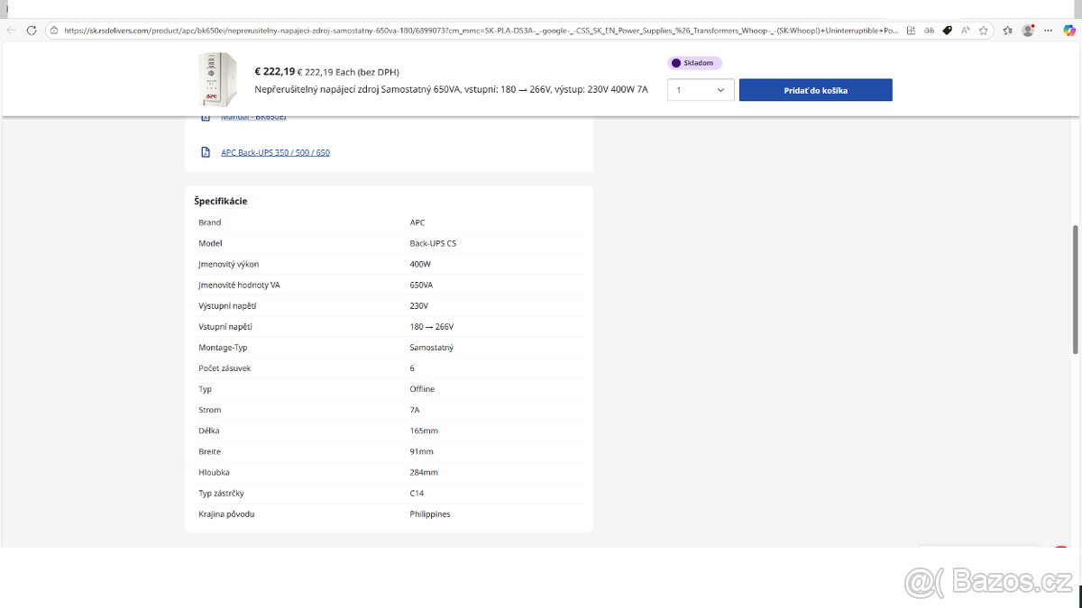zdroj APC Back-UPS CS 650 - 4
