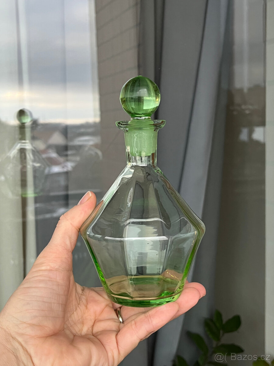 Art Deco sada - karafa a 6x panák, zelené sklo - 4