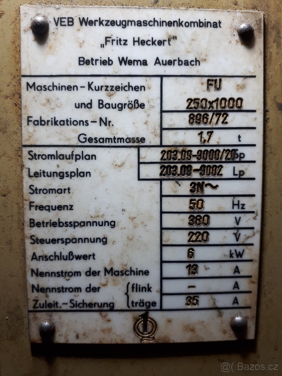 Frézka univerzální Fritz Heckert FU 250x1000 - 4