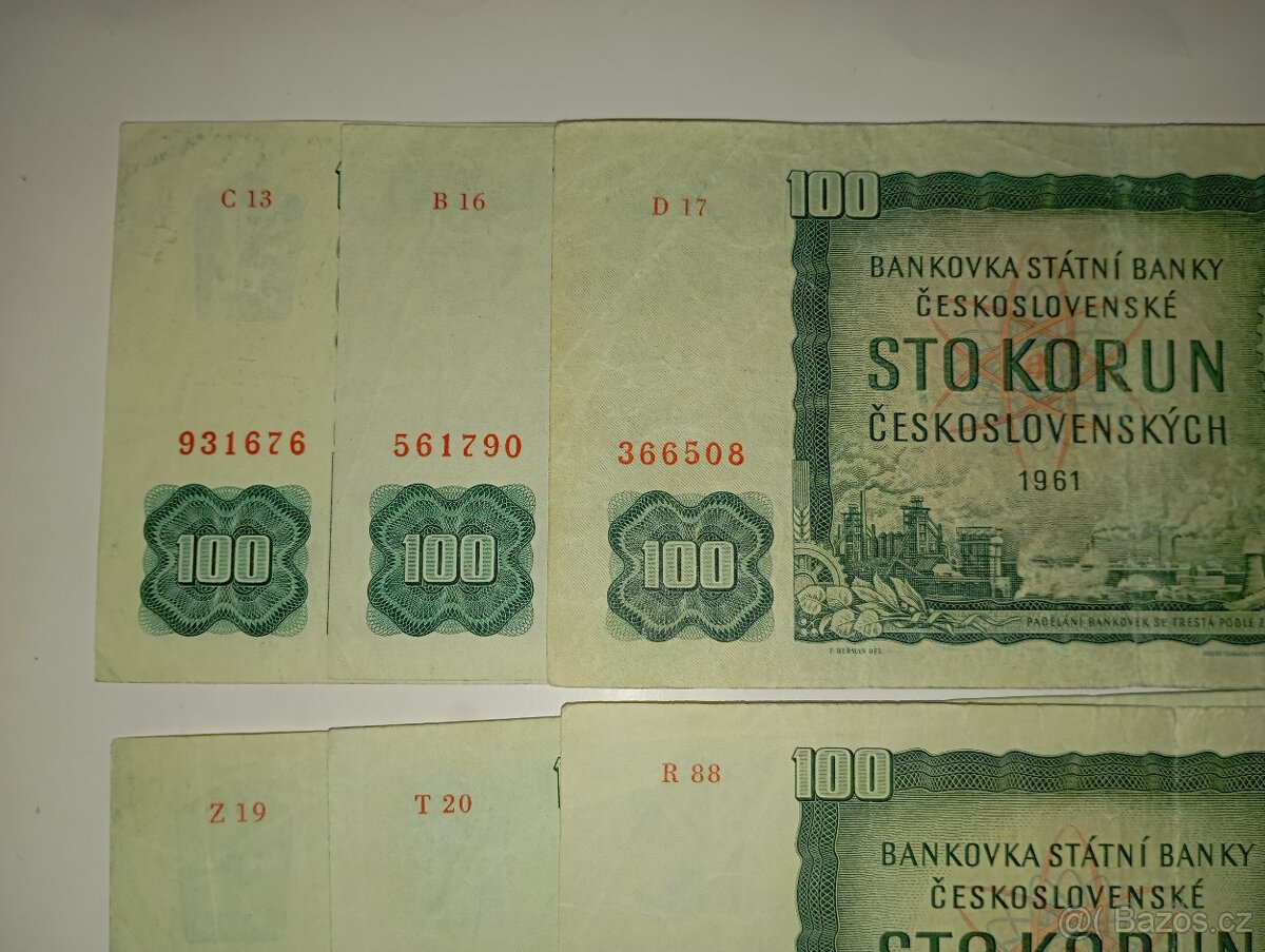 BANKOVKY 100 KČS 1961, VŠECHNY VYDANÉ SÉRIE - 4