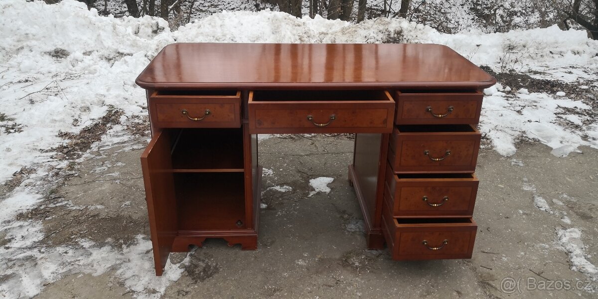 Masivní psací stůl intarzie s šuplíky - 4