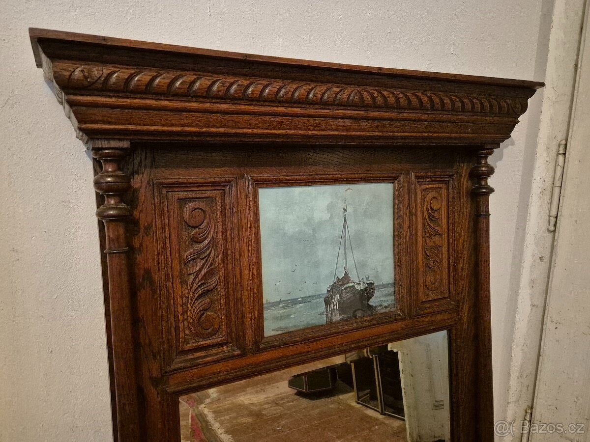 Velké starožitné nástěnné zrcadlo z dubu, Henri II / Mechele - 4