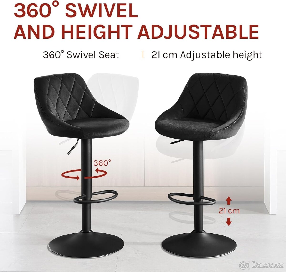 Nové párové barové židle, černý samet - 4
