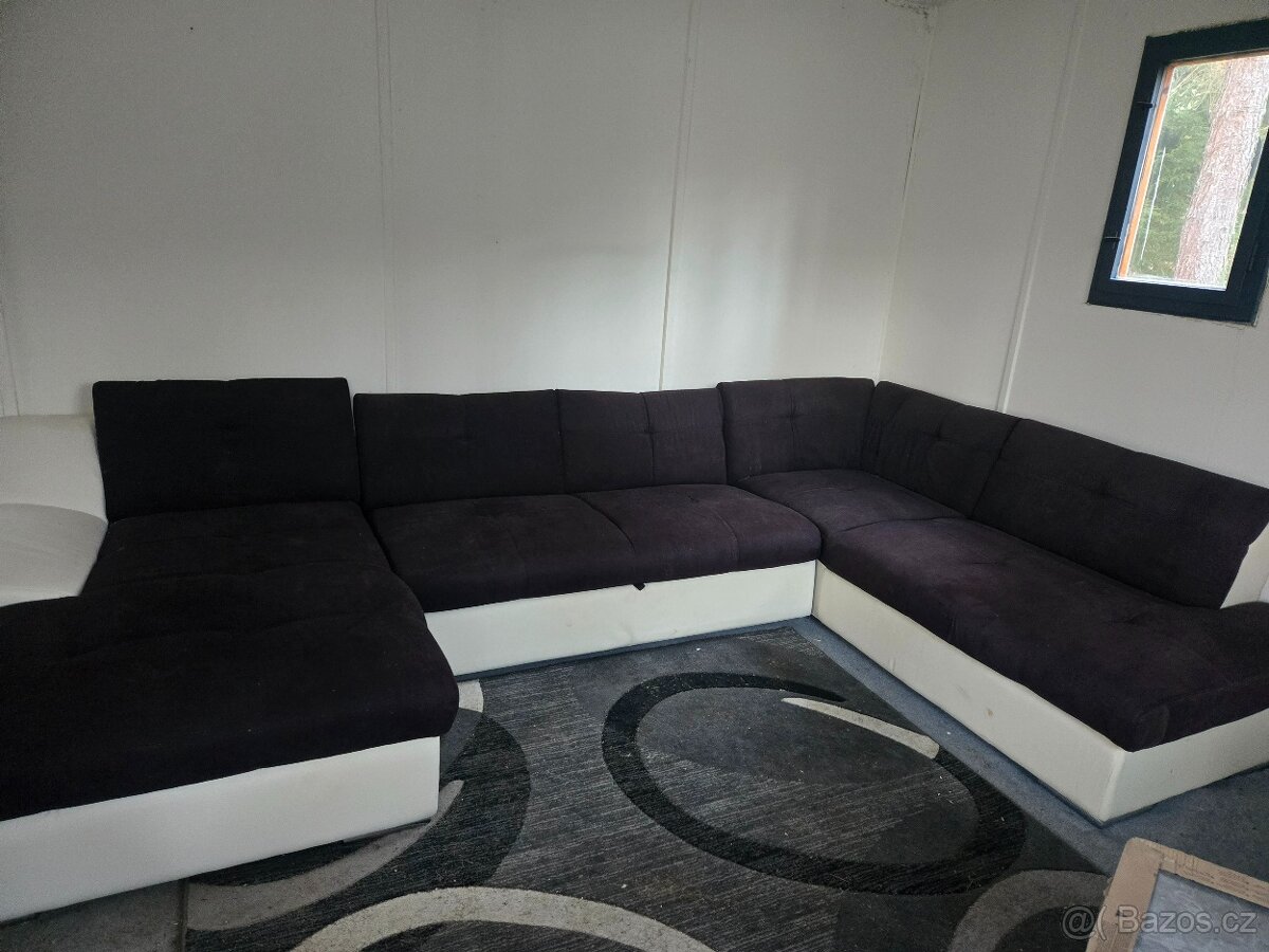 Prodej sedací rozkládací soupravy koženka a látka - 4