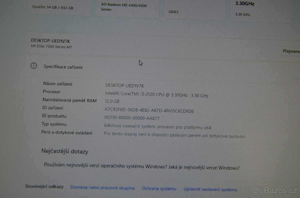 HP Elite 7300 MT i3/12GB/HDD 1TB/ATI Radeon HD - 4