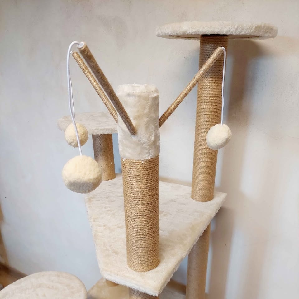 Béžové 146cm vysoký kočičí strom - škrabadlo - nové - 4