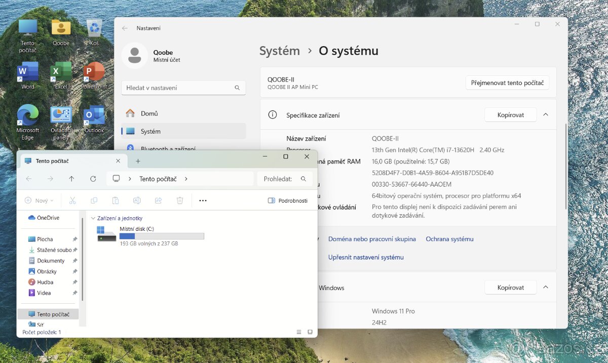 MiniPC QOOBE II i7-13620H (16+256G) NVMe, WiFi6, BT - 4
