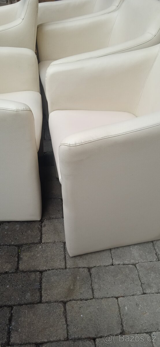 Jídelní kožená křesla bílá 5ks - 4