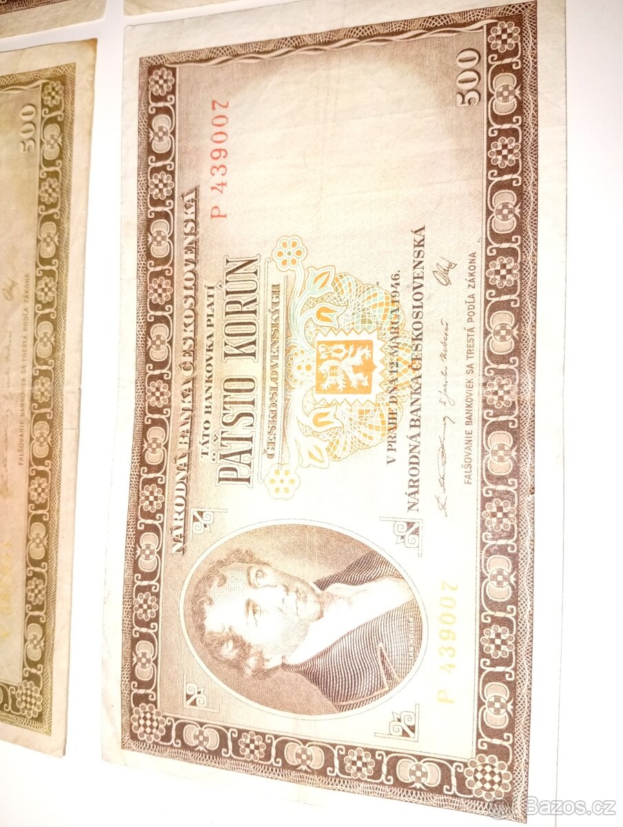 BANKOVKY 500 KČS, 1946, NEPERFOROVANÉ, RŮZNÉ SÉRIE - 4