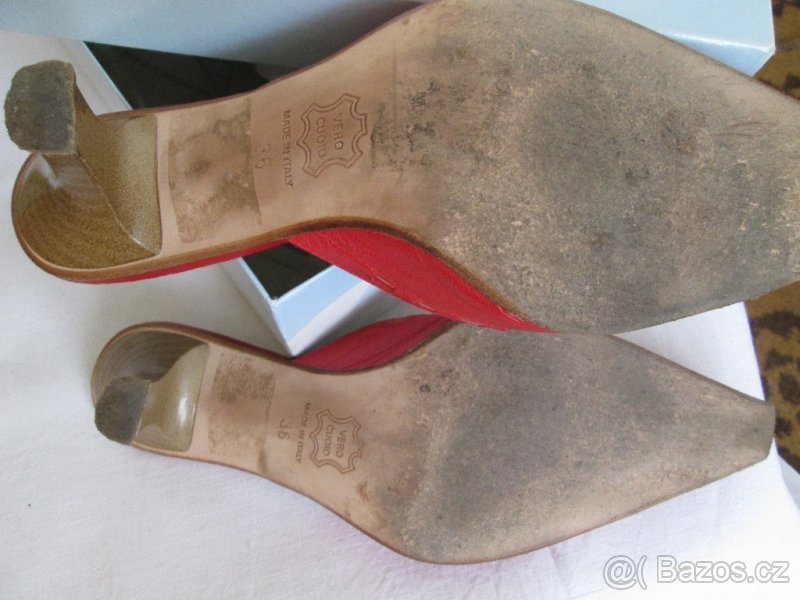 Letní pantoflíky, nazouváky Baťa, červené, kožené, vel. 37 - 4