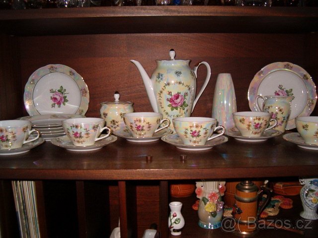 Perleťová kávová porcelánová souprava - 4