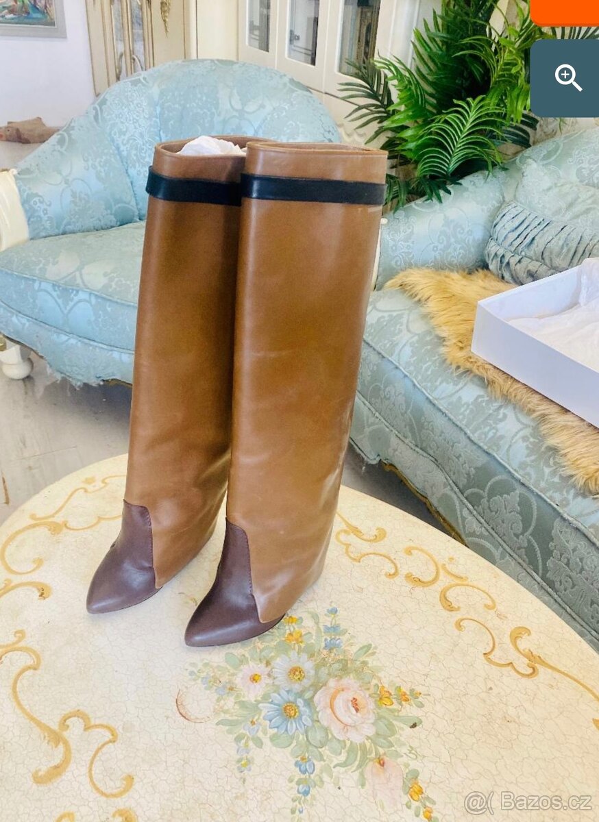 Givenchy Brown Leather Tall Wedge Boots kozačky vel.38,5 - 4