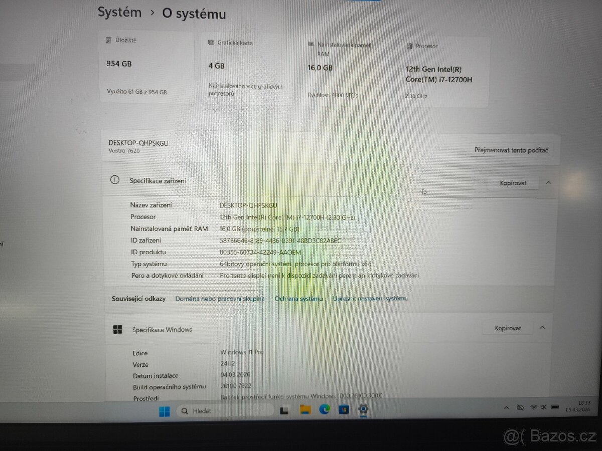 Dell Vostro 7620, i7 12700H, RTX 3050 Ti - 4