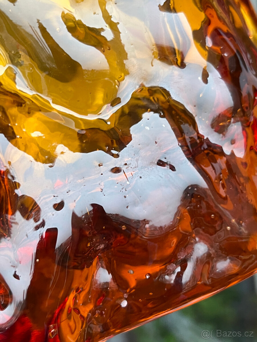 Designový džbán, váza 17 cm, jantarové hutní sklo - 4