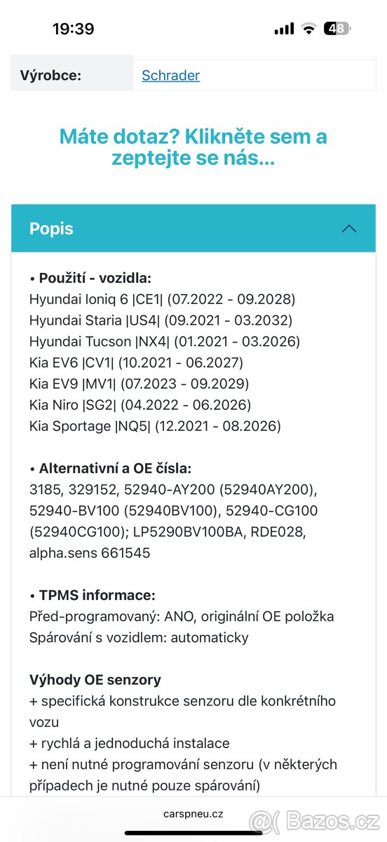 Snímače tlaku / TPMS - SCHRADER KIA HYUNDAI - 4
