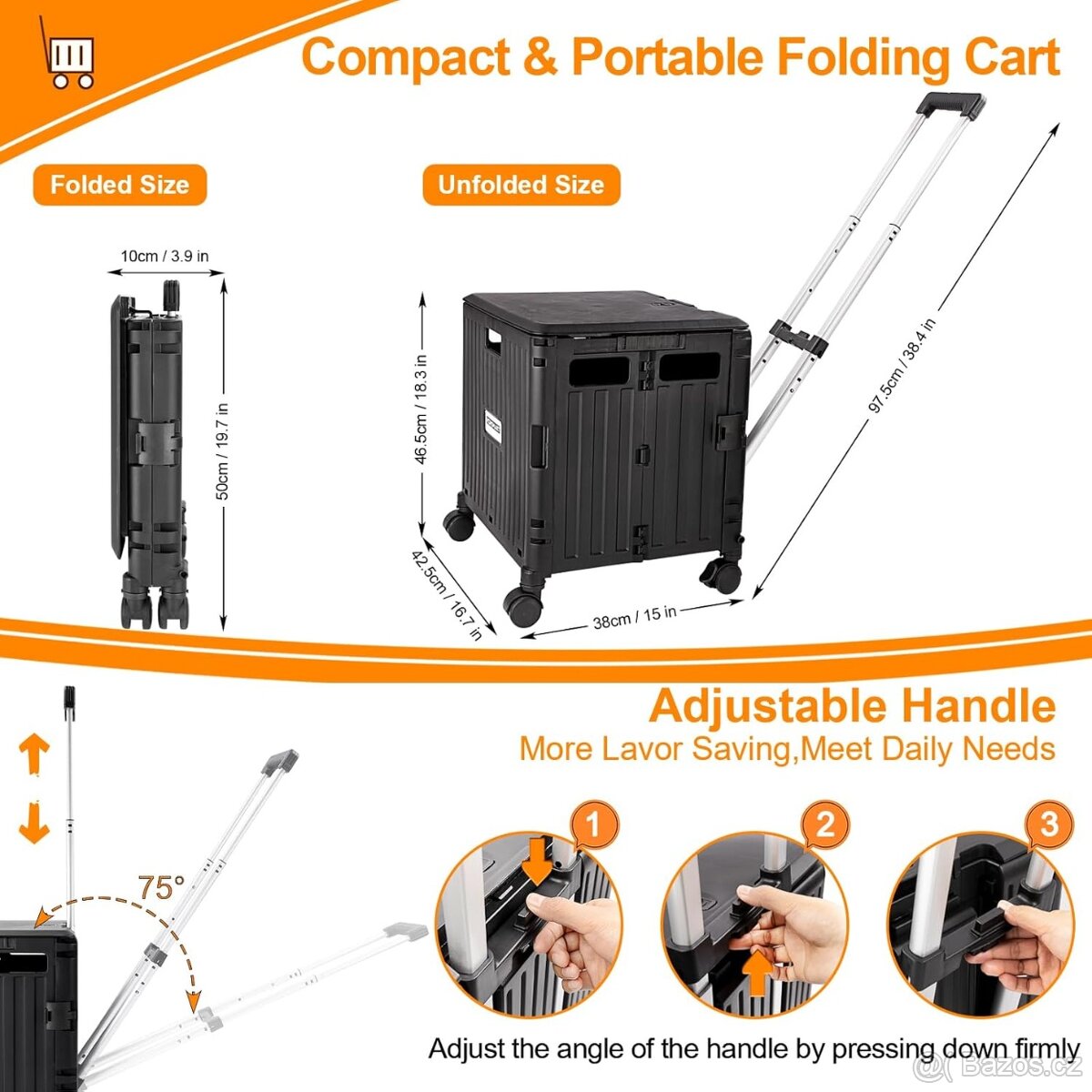 Skládací vozík na kolečkách s rukojetí 50l - 4