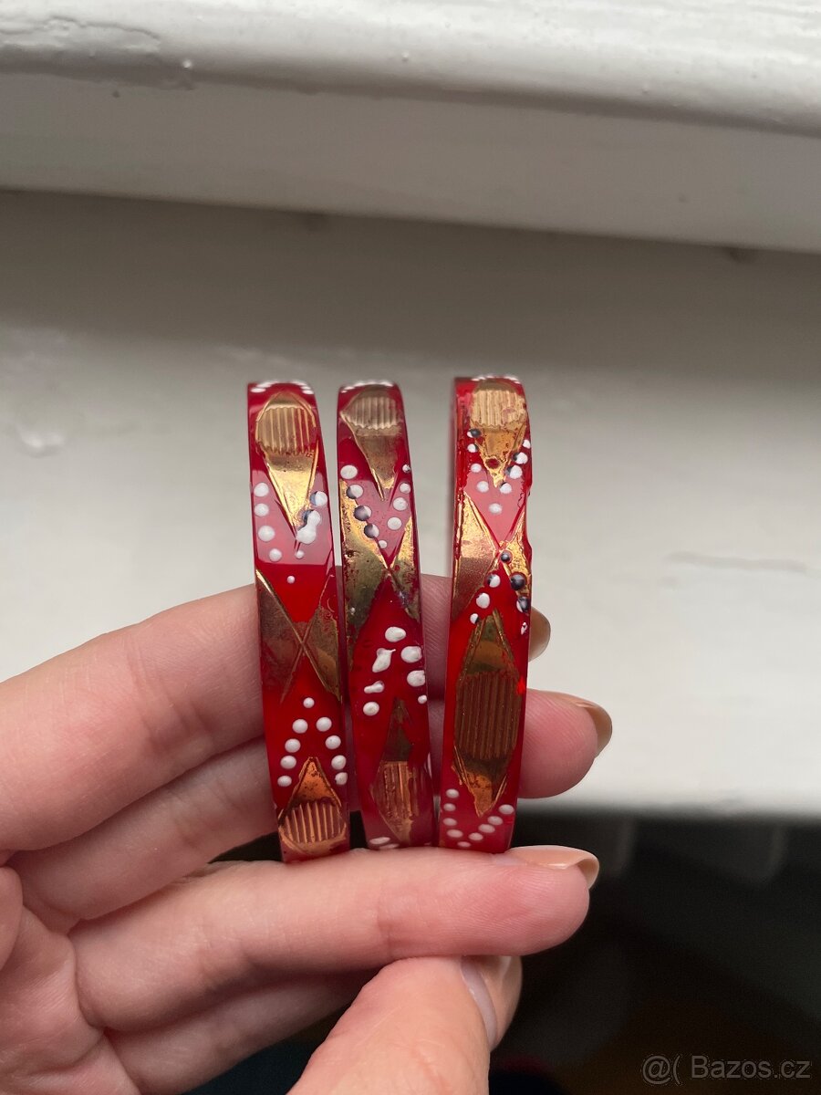 Starožitné skleněné jablonecké kroužky bangle - 4