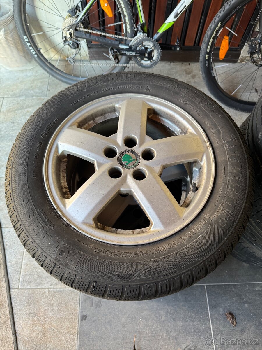 4x alu Škoda 5x100 r15 ET 38 včetně pneu - 4