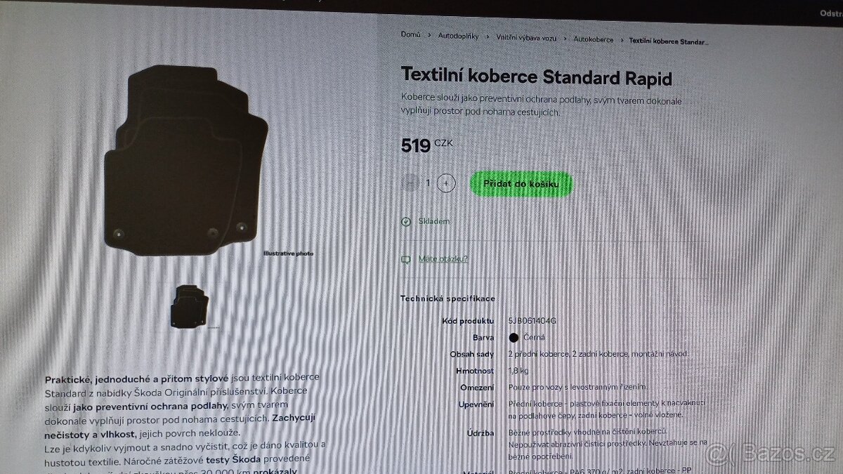 Zadní textilní koberce ŠKODA RAPID 2ks - 4