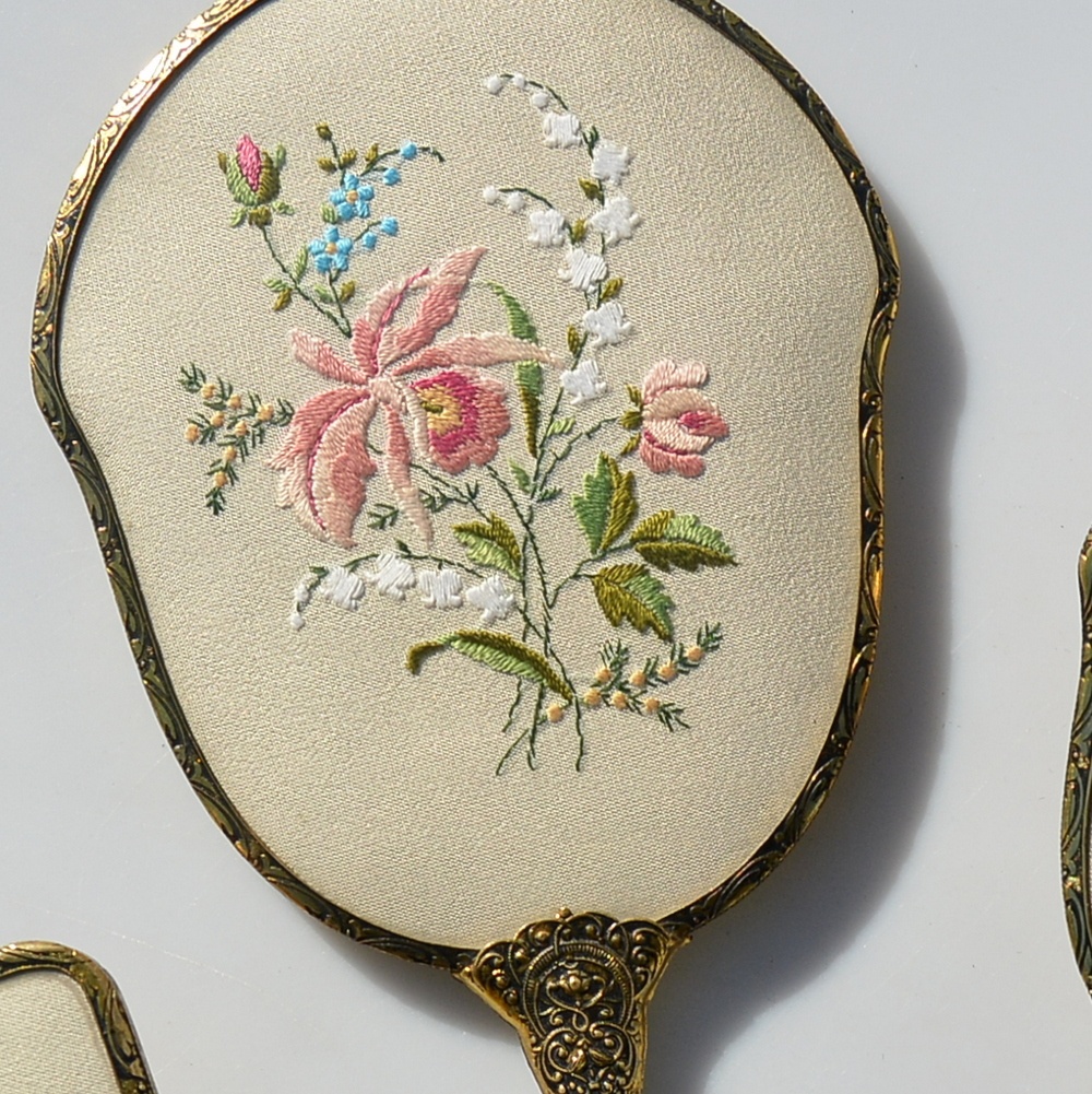 Vintage anglická sada na česanie - kefa na vlasy + zrkadlo + - 4