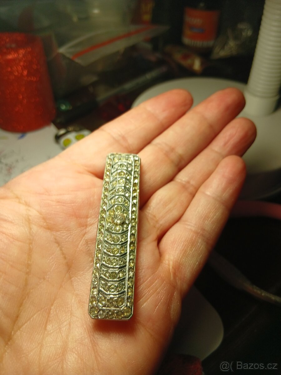 Stará kovová brož bižuterie - 4