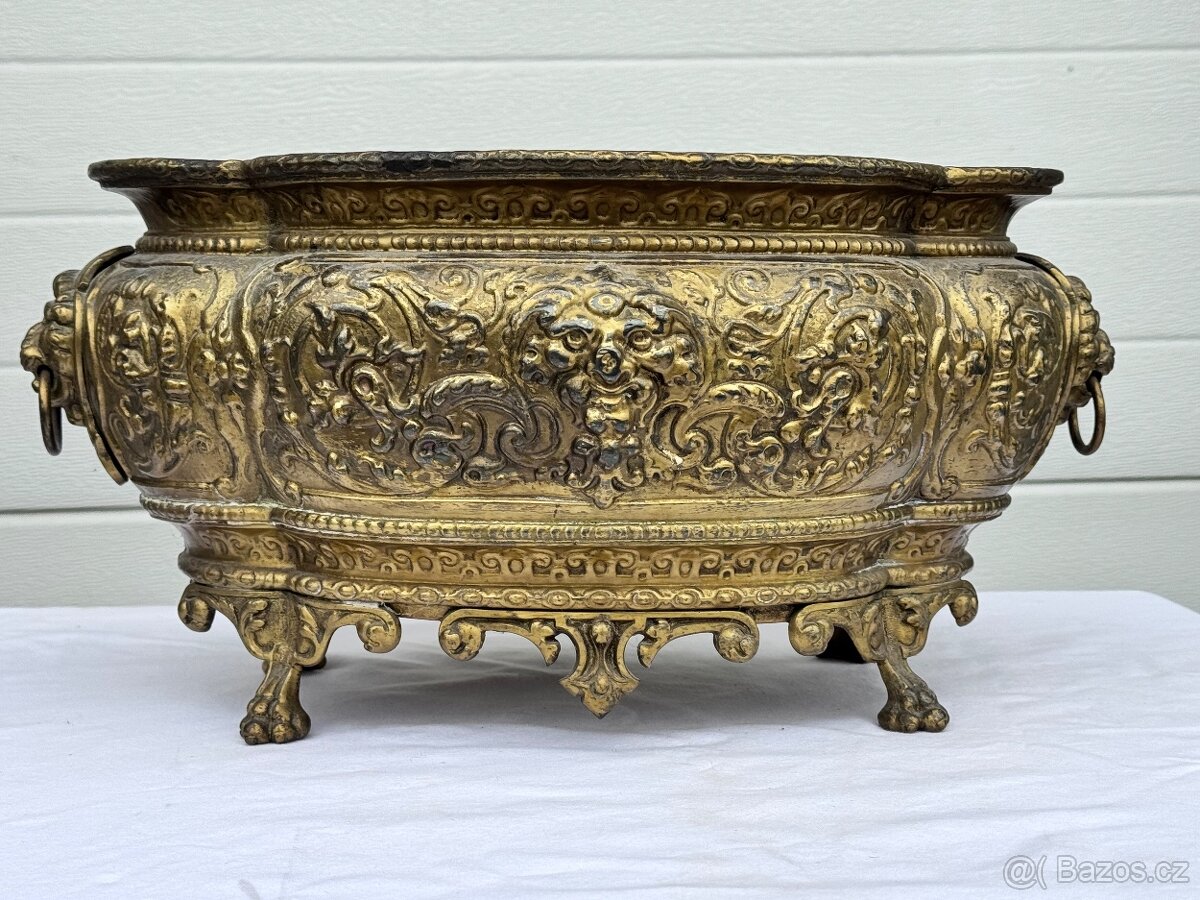 Žardiniéra květináč starožitný 1850-60 mosaz Francie Napole - 4