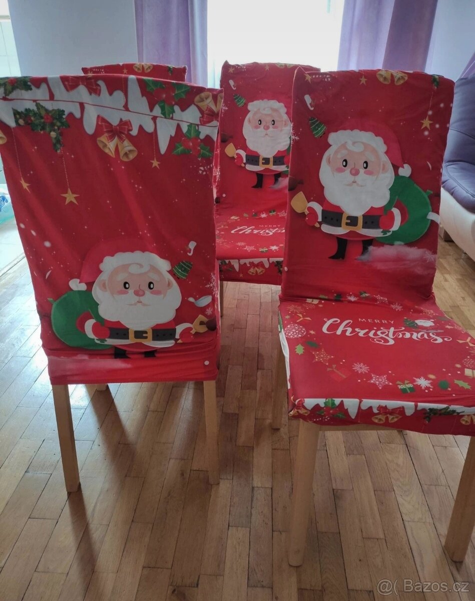 Nový vánoční ubrus a 4 napínací potahy na židle. - 4