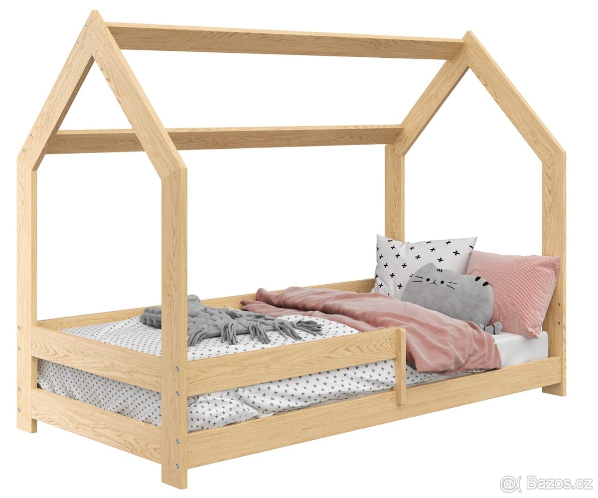 Dětská domečková postel 160x80 borovice s roštem a matrací - 4